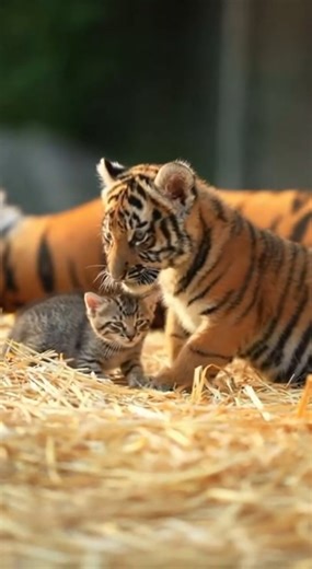 Tiny Kitten and Tiger Cub Become The Best of Friends