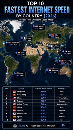 World’s Fastest Internet Speeds Ranked (2026) 🌍