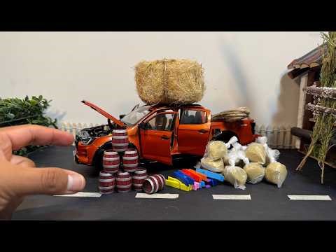 Loading Hay Bales Into Miniature Isuzu D-Max 1:18 | Diecast Truck Unboxing & Review