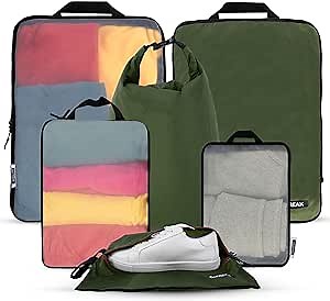 Travel Cubes for Packing Compression - Set of 6 Compression Packing Cubes Travel Organizer Bags for Luggage Made from Lightweight Ripstop Nylon - Packing Cubes Compression (Forest Green)