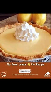 No Bake Lemon 🍋 Pie RecipeIngredients:1 pie crust2 cups sweetened condensed milk3/4 cup fresh lemon juiceInstructions:Pour the sweetened condensed milk into a mixing bowl.Add the lemon juice and stir until well combined.Pour the mixture into the pie crust.Refrigerate for a couple of hours until set.Top with whipped cream before serving.#recipe #homemade #cooking #baking #delicious #easyrecipe #quickmeal #comfortfood #dessert #dinner #lunch #breakfast | Soulful Recipes & Flavors