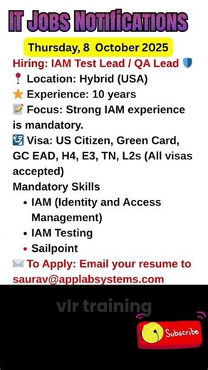 IAM Test Lead Job Hybrid Oct 10, 2025