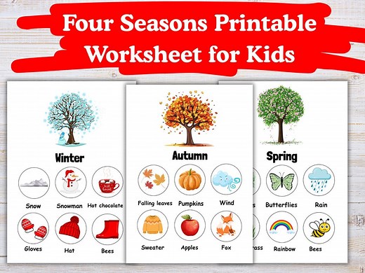 Four Seasons Printable Worksheet for Kids | Learn Seasons Activity | Fun Educational PDF for Preschool and Kindergarten - Etsy