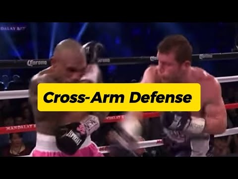 Cross arm defense technique in boxing.
