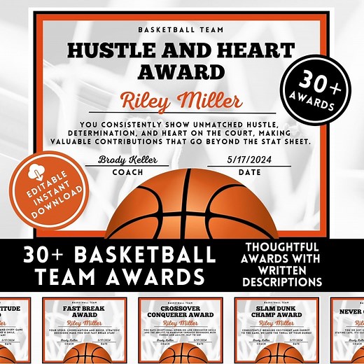 Basketball Award Certificate Editable Award Ceremony Printable End of Season Basketball Canva Basketball Team Party Printable Template - Etsy