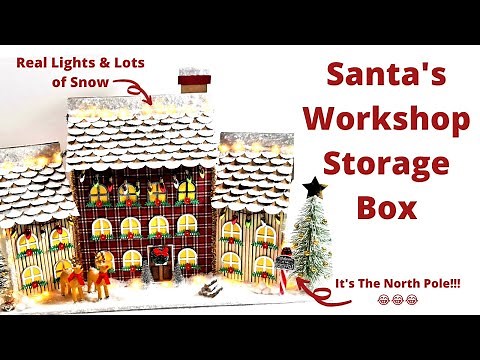 Santa's Workshop Storage Box! With Real Lights & Lot's Of Snow!!! Original Design