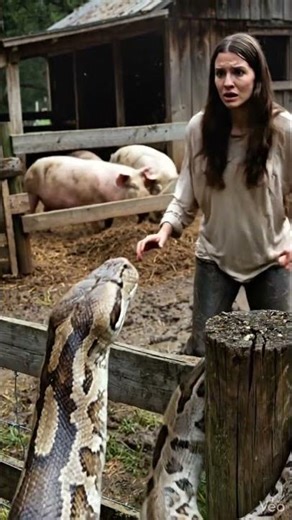 Girl Stands Fearlessly Beside a Giant Snake on a Farm#dogvssnake #viralvideo #animals #snakeattack