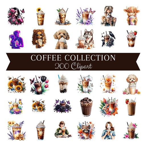 Coffee Clip Art Bundle, Iced and Hot Drinks (200  PNG Illustrations) - Etsy UK
