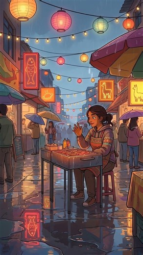 Bogotá Night Market Rain | Lofi Latin Jazz #Shorts