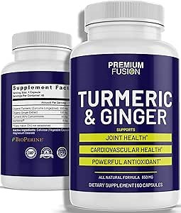 Turmeric and Ginger Capsules with Bioperine and 95 Curcuminoids. Target Inflammation - 600 Mg of Tumeric Curcuma Longa - Root, Best for Brain Function, Heart and Joint Health from