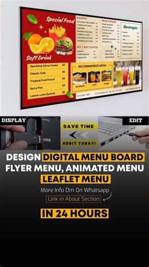 Restaurant Tv Screens Menu Design || How to make Animated Video Menu design