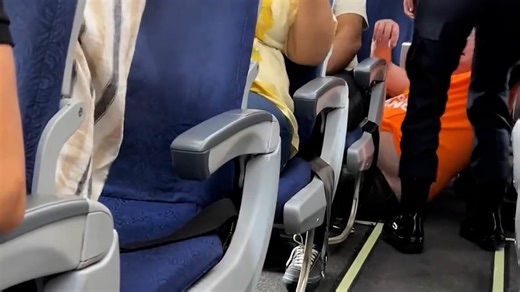 Moment overweight tourist is dragged off a plane