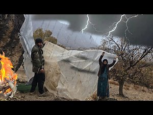 Ali preparing a cave shelter in Iran on a rainy day |Life of mountain nomads