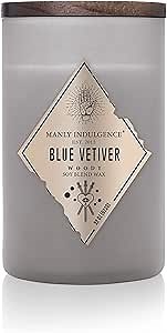 Manly Indulgence Blue Vetiver Scented Jar Candle, Rebel Collection, 2 Wick, Grey, 22 oz - Up to 120 Hours Burn