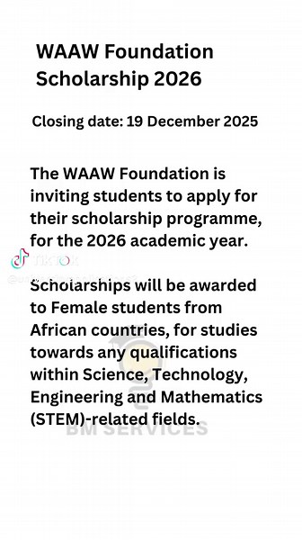 WAAW Foundation Scholarship. Closing date: 19/12/2025 For assistant number on bio. #bursaries #applications #apply #edutok #educationalpurposes