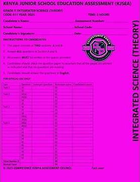 Grade 7 Integrated Science Paper 1 End Term 3 2025 Exam with Marking Scheme