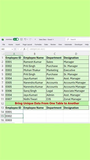 UNIQUE Function in Excel | Learn Excel | Learn Python #excel #dataextractor #exceltips