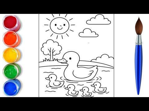 How to draw easy cute duck and duckling | easy drawing step by step for kids