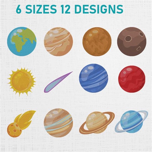 Solar System Embroidery Design Set - Planets Digital File ( 6 Sizes 12 Designs ) - Etsy