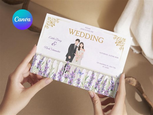 Lavender & Lilac Wedding Invitations | Floral Boho Templates | Editable Printable Invites | Gold Geometric Design | Purple Bridal Stationery - Etsy