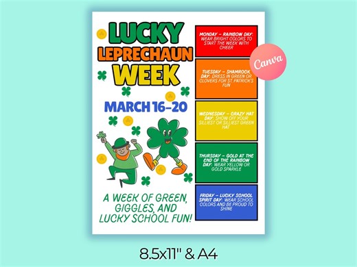 St Patricks Day Spirit Week Flyer Template, Editable Canva Design (digital Download) - Etsy
