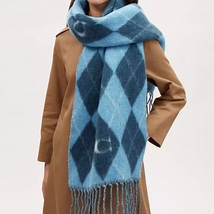 Coach Argyle Print Oversized Muffler Scarf Wool Blend Winter Pullover Designer