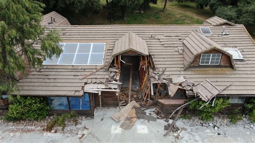 Kanye West's $2million dollar home strewn with rubble and gaping holes