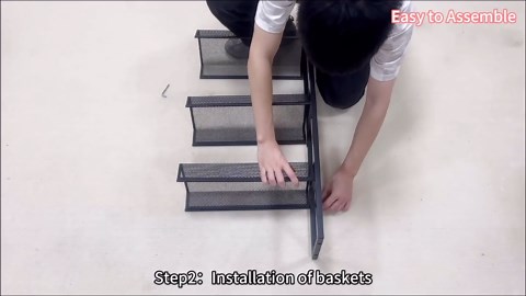 Slim Storage Cart 4 Tier Fruit and Vegetable Baskets for Kitchen Small Space, Narrow Laundry Cart on Wheels with Wooden Top and Metal Handle for Pantry, Bathroom, Laundry Room