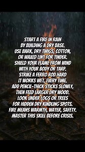 91K views · 975 reactions | When it’s wet and cold, fire is survivalLearn how to start a fire in the rain using simple gear and smart techniques. Don’t wait until it’s life or death. Practice now. Ferro rod beats a lighter Waxed cotton beats wet matches Shelter, warmth, and clean water all come from fire#SurvivalSkills #OffGridLife #PrepperTips #FireStarting #SHTF #ReconSurvival | Recon Survival | Facebook