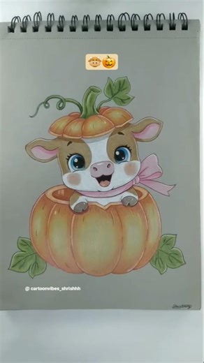 Cute Cow in Pumpkin Drawing 🐮🎃 | Easy Aesthetic Art #Shorts