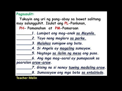 PANG-ABAY- Panlunan, Pamanahon, Pamaraan (Pagsusulit)