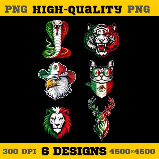 Mexico PNG Bundle | Mexican Patriotic Animal Designs | Sublimation PNG | Eagle Tiger Clipart | Mexican Flag | Pride Design | Mexico Designs - Etsy