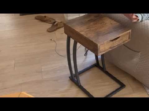 Industrial Accent Table with Drawer, Outlets and USB Ports Review