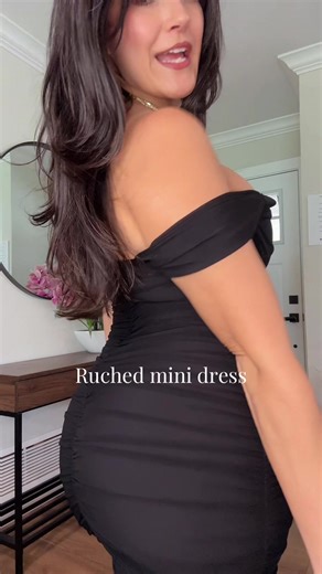 This black off shoulder ruched mini dress is such an easy party dress when you want something fitted, flattering, and comfortable. The ruching gives the body shape, the fabric has stretch, and the shoulder band helps it stay in place without constantly slipping. I love it worn off the shoulder for that softer dressed up look, but you can also wear the straps higher if you want more coverage. linked in my post 🛍️ @OYS_US #tiktokshopmemorialday #tiktokshopcreatorpicks #SummerVibes #dealsforyouday