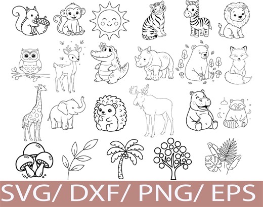 Baby Animals Line Art SVG Bundle | Woodland Safari Zoo (digital Download) - Etsy