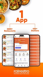 One App for All Your Train Food Needs! Order food from 2500 FSSAI-approved restaurants at 450 stations—only with RailRestro! Download RailRestro App now and start ordering. #railrestro #foodontrain #OneAppForAll #FoodInTrain #railrestroapp #trainjourney #freedelivery | Railrestro