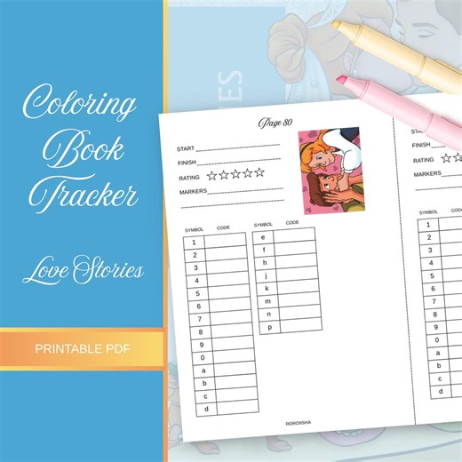 Coloring Book Tracker Love Stories Tome Printable Color by Number Page Tracker Marker Color Code PDF Coloring Log Instant Download Digital - Etsy