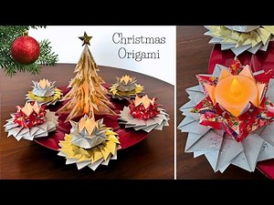 How to Make a Christmas Origami Centerpiece: Origami Candle Holders & Paper Christmas Tree