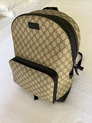 Gucci GG Supreme Backpack Beige/Dark Brown/Yellow Canvas/Leather & Wallet | eBay
