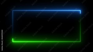 Neon rectangle frame. Abstract blue and green neon glowing line frame, animated moving led light screen box projection 4k rendering. beautiful bright light neon rectangle frame.