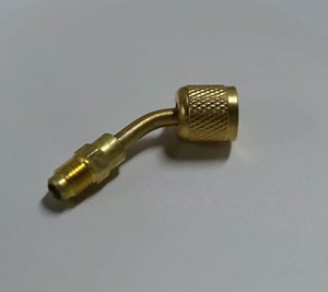 R32 R454B Brass Adapter, 1/4 Inch Female to 1/4 Inch Male Reverse Thread,for R-454B/R-32 A2L Refrigerant Adapter Set Tanks (45 degrees)