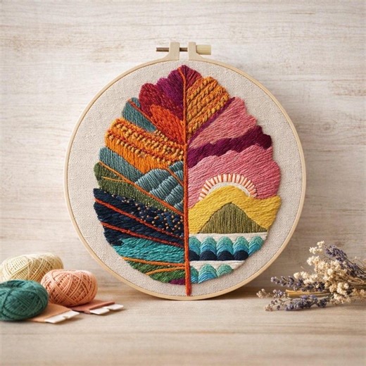 Embroidery Starter Kit DIY – Abstract Leaf Hoop Craft - Etsy