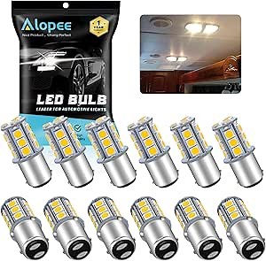 Alopee 12 Pack Non Polarity 1076 12V Light Bulb for RV Marine Boat Navigation Light Soft White 3000K 1004 Led Bulb for Trailer Interior Lighting DC 12V Replacement for BA15D 90 1076 Led