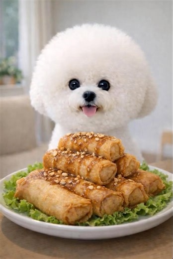 Asmr puppy eating spring rolls for the first time #asmr #puppy #asmreating