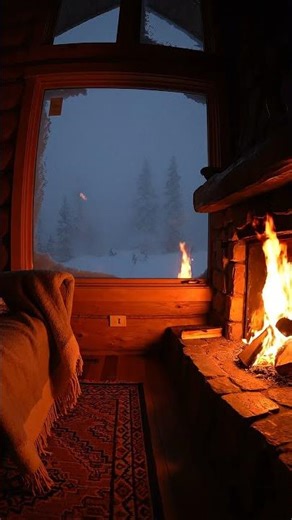 POV: You're inside a warm cabin during a snowstorm ❄️🔥 #cozycabin #snowstorm