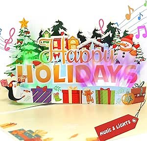 Christmas Cards, 3D Pop Up Xmas Card with Envelopes, Xmas Cards with Music & Lights, Christmas Card for Kids, Men, Women