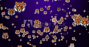 4K Tiger with a colorful star animated background. Animated Tiger on a purple colored background for Valentine's Day, anniversary, marriage, and invitation e-card in 4K. Easy to use in any video. Stock Video