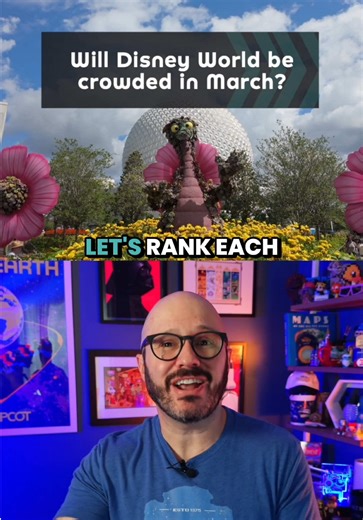 📅 Spring Break crowds at Disney World, ranked! Want my free March Cheat Sheet with the full crowd forecast and the best and worst days to visit each park this month? Check out the link on my profile. If you're trying to plan a March Disney trip, the difference between the right week and the wrong week is significant. So here's every week in March, ranked from most crowded to least. 4: March 16–22. Peak Florida Spring Break. Local Orlando schools are off, and this week has ranked in the top 10 b