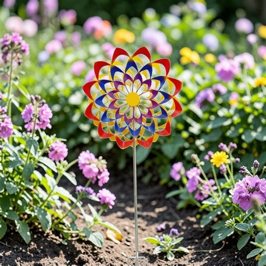 Metal Rainbow Flower Wind Spinner – Kinetic Garden Decor - Etsy