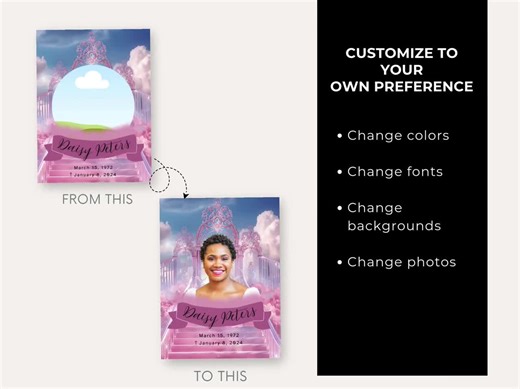 Pink Heavenly Funeral Prayer Cards Printable, Memorial Cards Editable Canva Template,obituary Card for Celebration of Life, Funeral Keepsake - Etsy